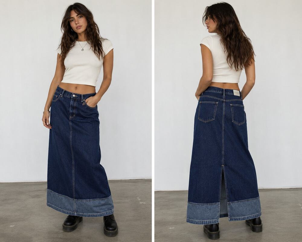 Vintage Riveted by Lee Denim Maxi Skirt 8M Dark Wash Y2K Minimalist